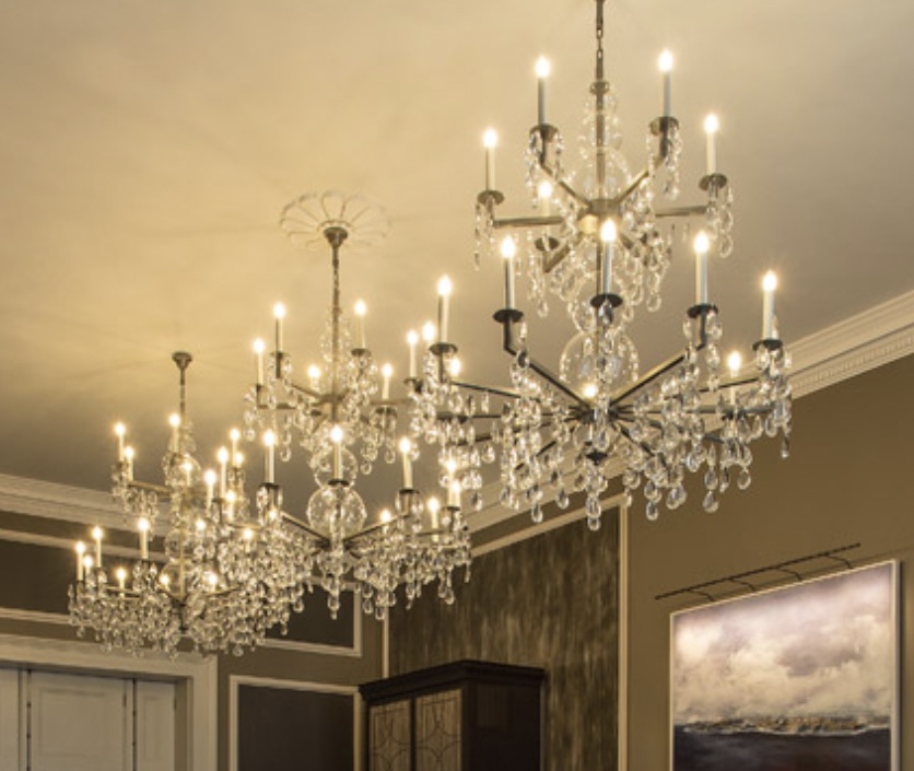 Three bespoke sixteen to twenty-four arm 'formal dining' chandeliers by Art Et Floritude, diameter 120cm